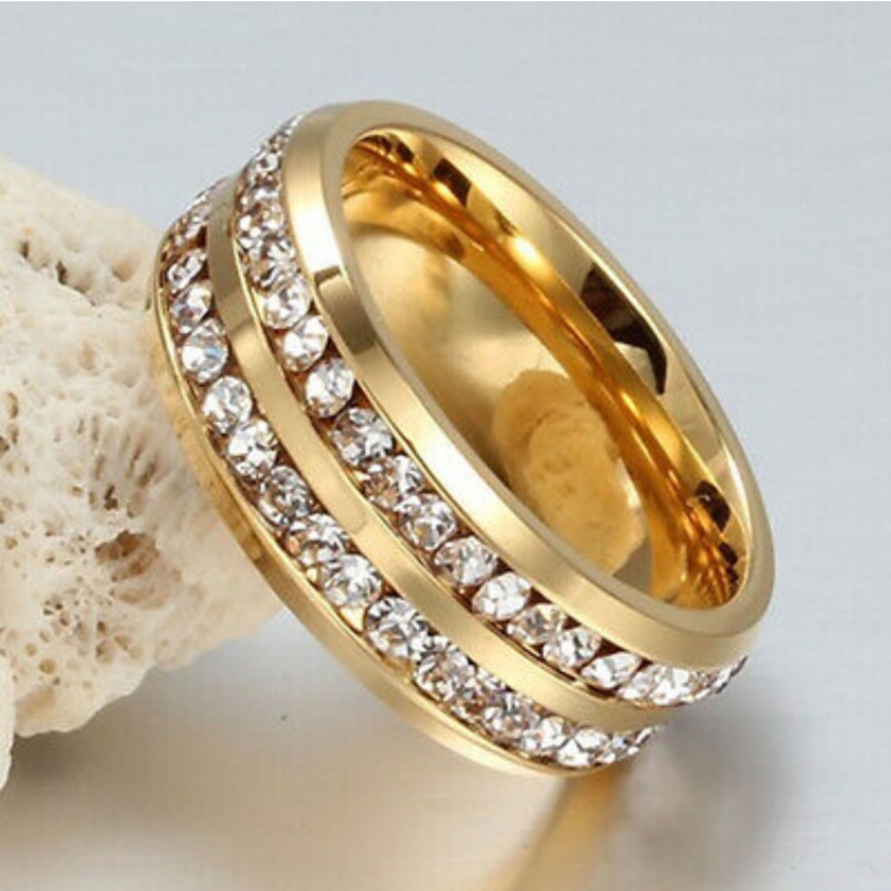 8MM Crystal Sapphire Band Ring Gold Size 6 - Picture 5 of 6